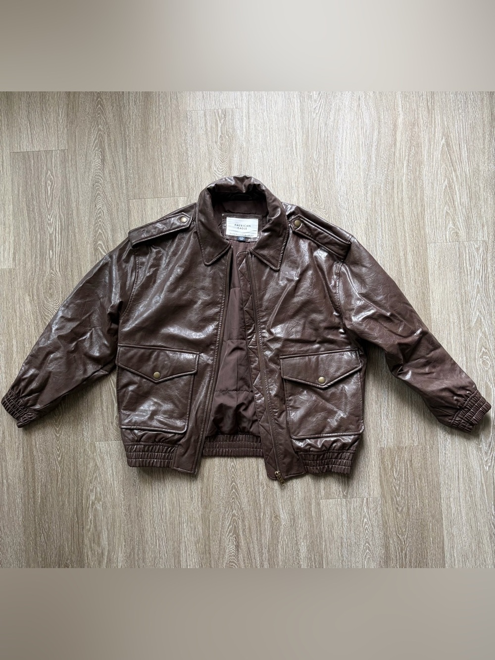 AMERICAN EAGLE Oversized Vegan Leather Bomber Jacket
